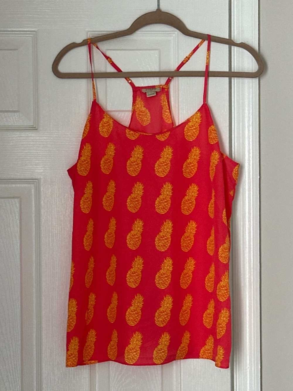 J. Crew Factory Tank Top Racerback Pineapple Art Yellow Red Size 12 Retired